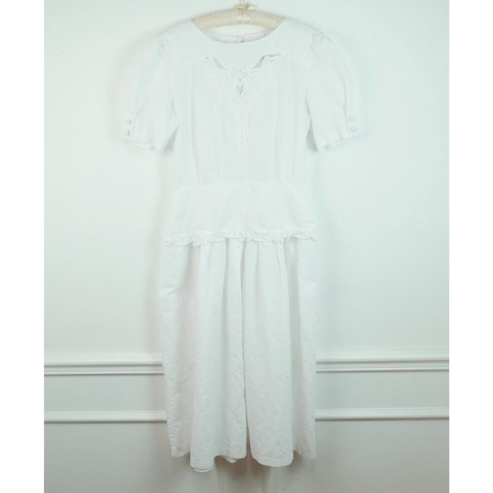 Vintage Plaza South Midi Dress White Puff Sleeve Lace Cottagecore Victorian 10